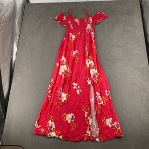 Magnolia Skye Red Floral Maxi Dress Smocked Off Shoulder Slit Boho Womens Medium